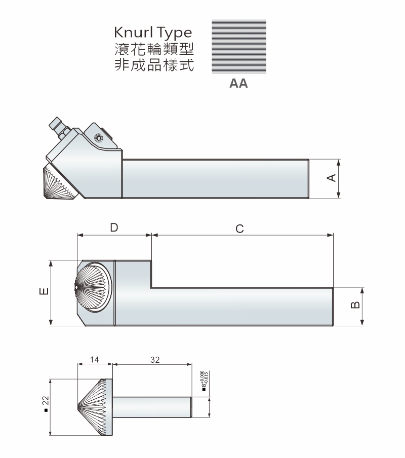 端面滾花刀柄-四角炳